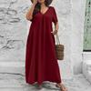 Robe pour femme col en V manches courtes effet froissé texturé coupe ample avec poches décontractée confortable longueur midi