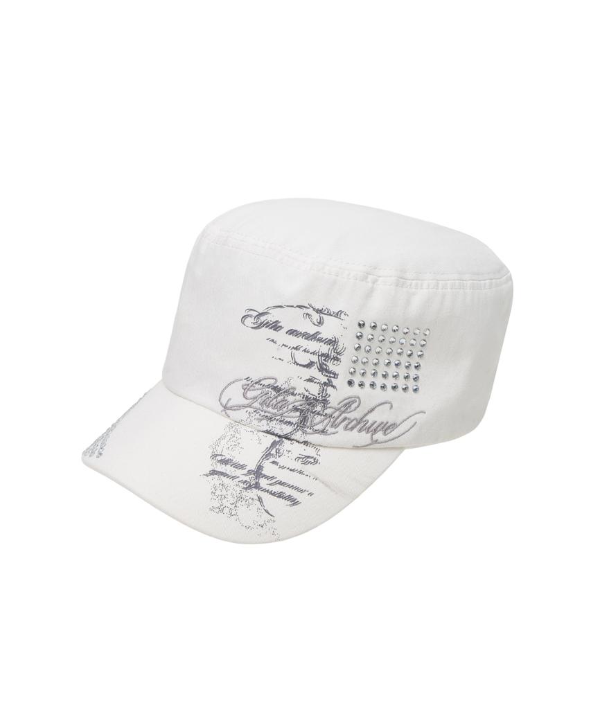 Gillaakaibeu Lettering Graphic Military Cap_White