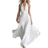 European and American women's new sexy solid color V-neck sleeveless waist, neck dress