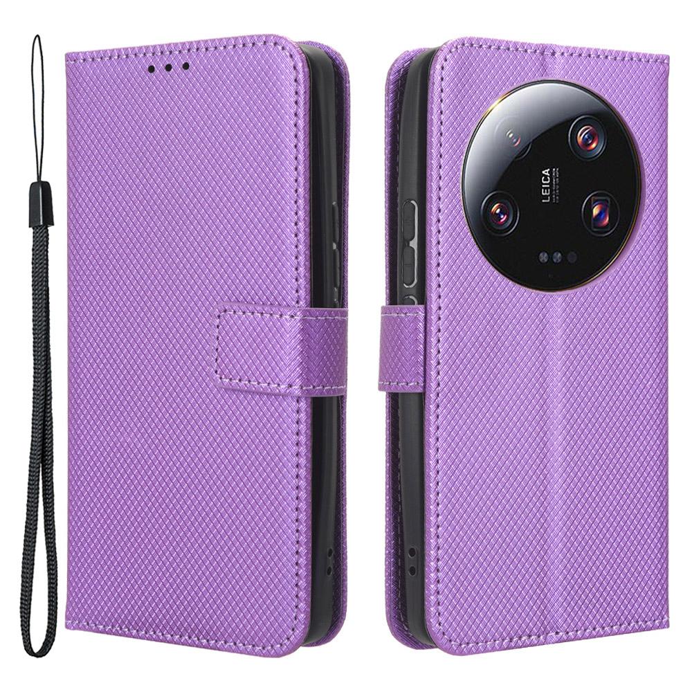 

For Xiaomi 13 Ultra Stand Wallet Phone Case PU Leather Diamond Texture Phone Cover Purple