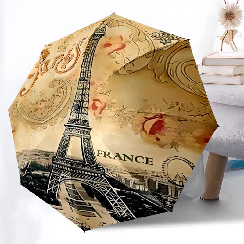 1pc Eiffel Tower Pattern Automatic Opening/Closing Umbrella with Operation & Windproof Canopy yy260311020