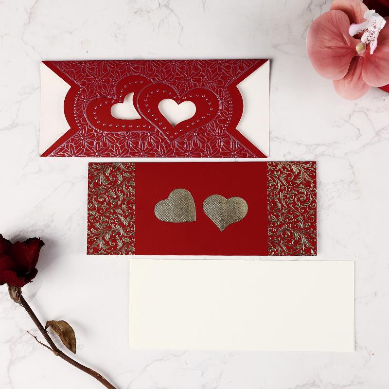 Red Wedding Invitation Card with Personalized Heart Cutout Design