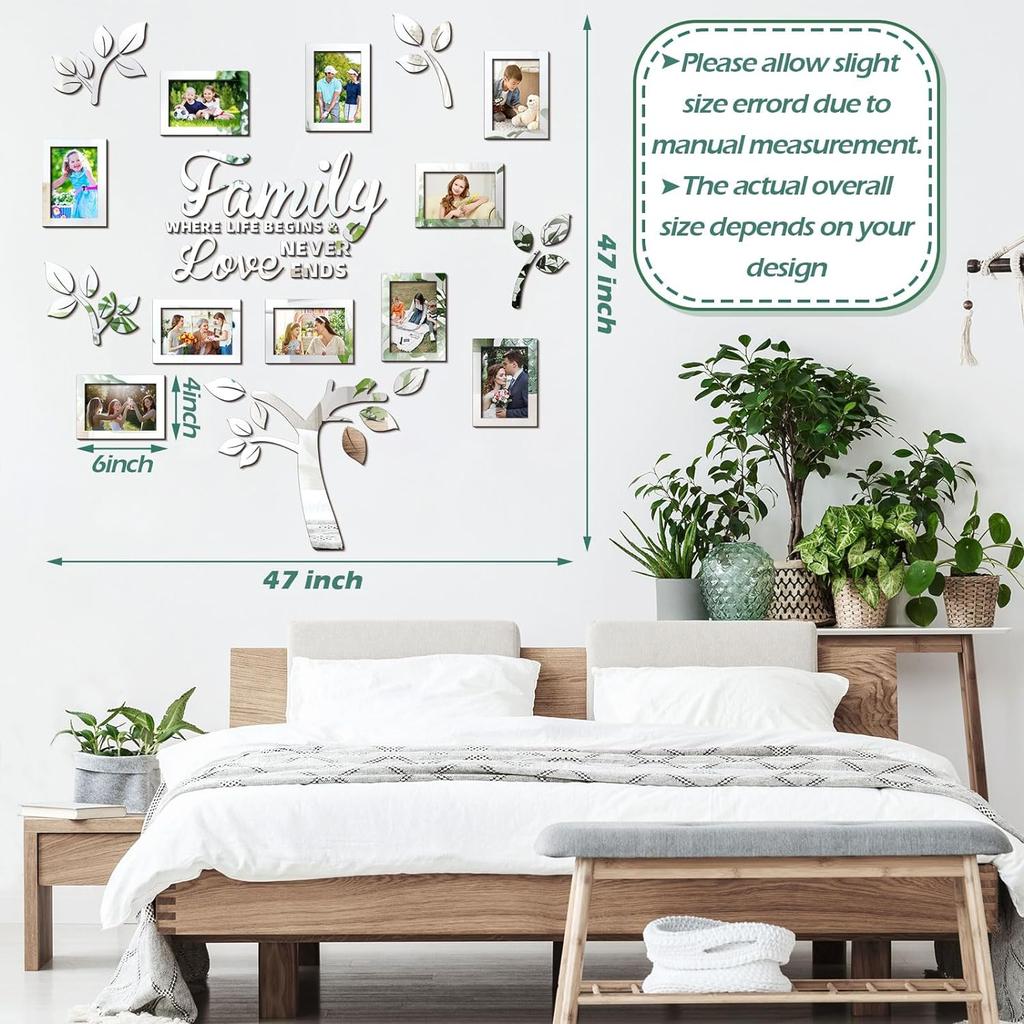 Family Tree 3D Mirror Wall Stickers Acrylic Picture Frame DIY Photo Frame Decal Decorations for Living Room Home Art Decor