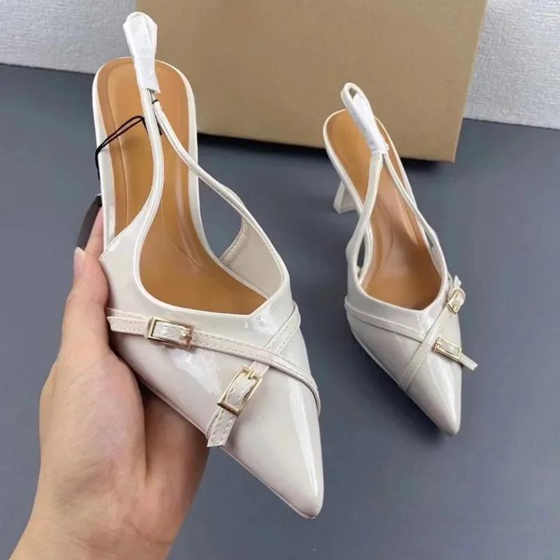 Pointed Toe High Heels Women Sandals  Summer Brand Designer White Ladies Wedding Shoes Trendy Buckle Mules Footwear