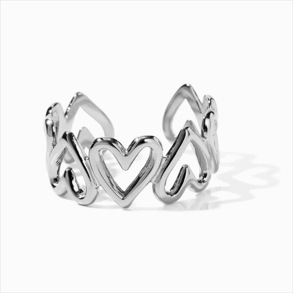 1/3PCS Adjustable Full Circle Hollow Heart-Shaped Open Cuff Ring Stainless Steel Jewelry Irregular Stackable Rings For Women