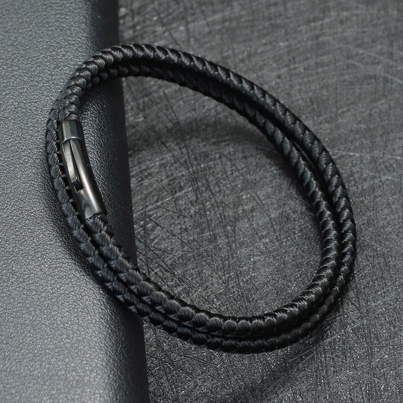 New In 4mm Keel Rope Bracelet For Men Stainless Steel Luxe Braclet Homme Press Lock Clasp Cord Macrame Braslet Pulsera Tela Gift