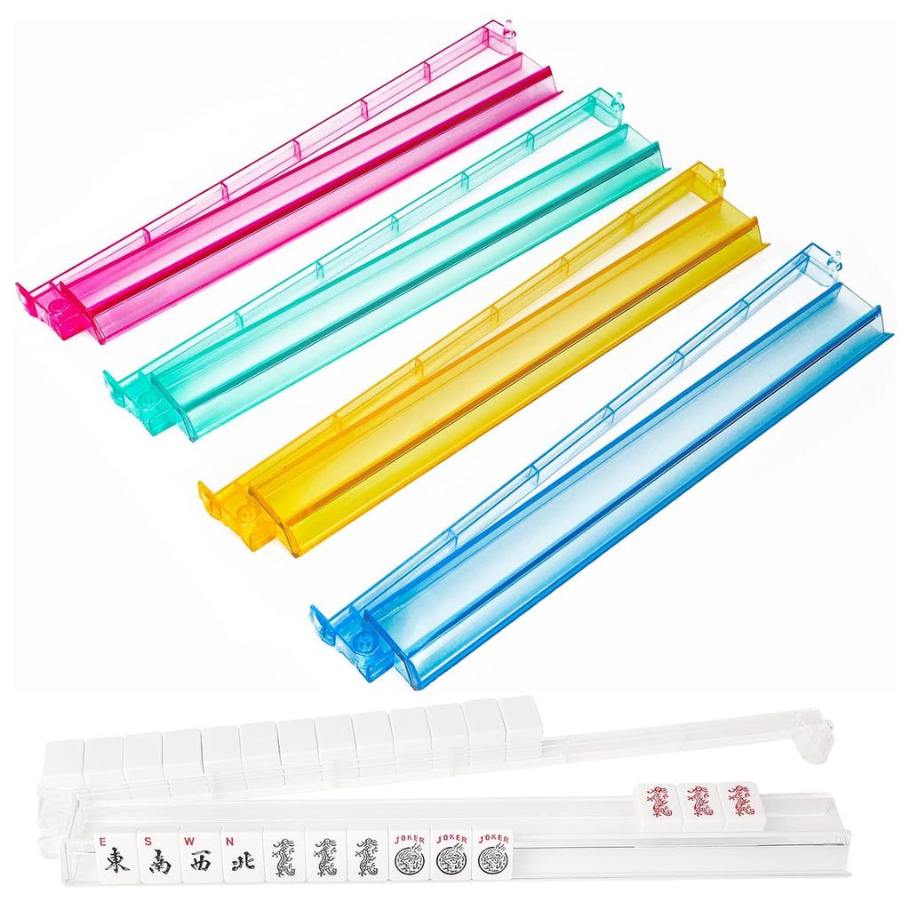 Porte-Tuiles & Pousseurs Mah Jongg Tout-en-Un Combinaison Porte-Tuiles et Pousseurs Mahjong en Acrylique Transparent Porte-Tuiles Mahjong Américain Moderne