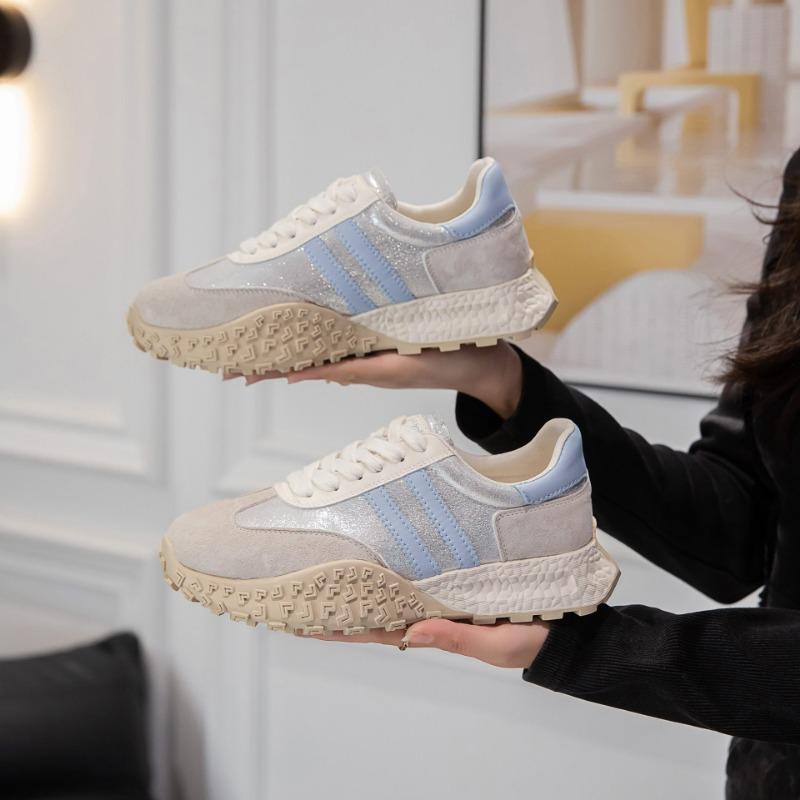 

Spring new leather women s platform versatile cloth splicing sports shoes casual shoes 35 синий