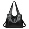 Large Capacity Leather Tote Bag for Women Vintage Shoulder Handbag with Zip Pockets