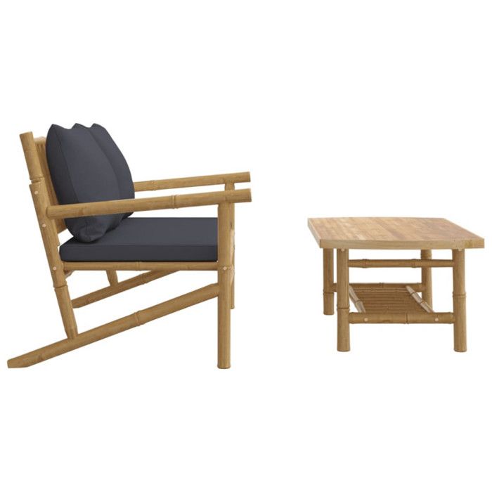 VidaXL Salon de jardin 2 pcs avec coussins gris foncé bambou, ensemble de salon de jardin, salons de patio, siège de jardin, 363465