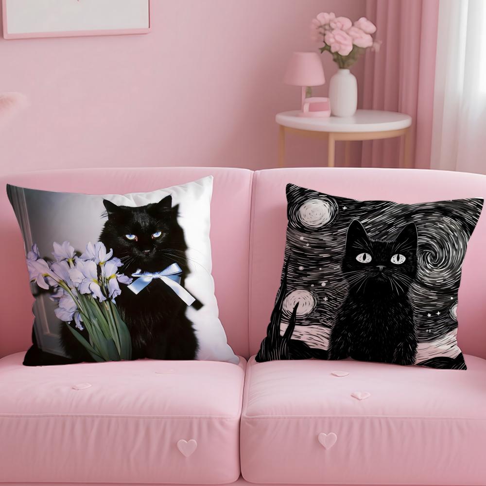 classic theme black cat Cushion Cover Soft & Easy-Wash Pillow Case – Versatile for Couch, Bed, Travel and Office