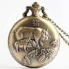 Antique Retro Bronze 12 Animal Quartz Round Case Pocket Watch Necklace with Pendant Chain No Waterproof Holiday Gift