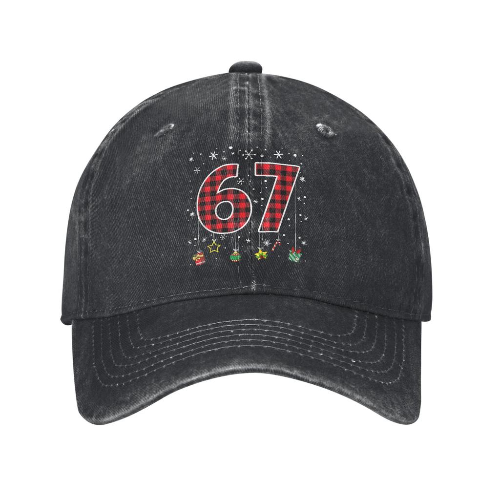 Funny Six Seven Meme 67 Christmas Red Plaid Xmas Baseball Caps for Men Women Denim Sun Cap Outdoor Workouts Adjustable Cap