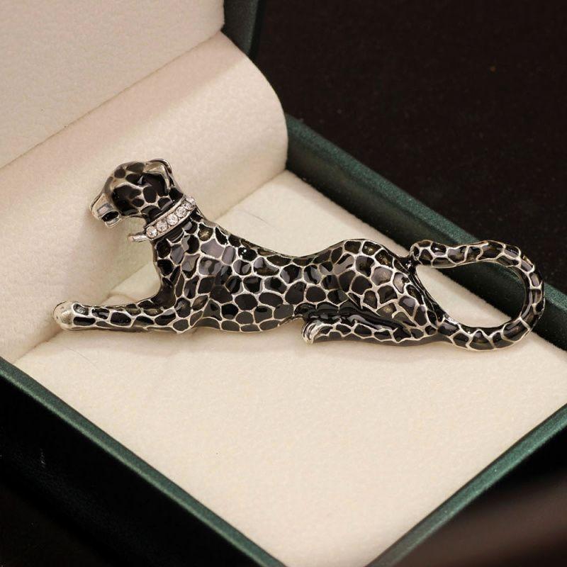 Diamond-encrusted Black Leopard Brooch, Exaggerated And Unique Animal Design, -exposure Pin