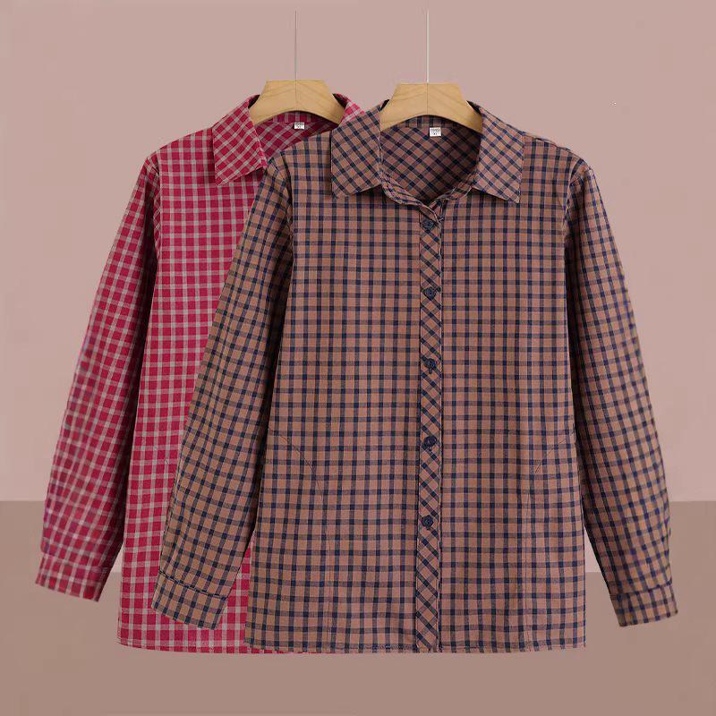 2026 Pure Cotton Plaid Cardigan for Middle-aged & Elderly Women - Long Sleeve, Mom & Grandma Style