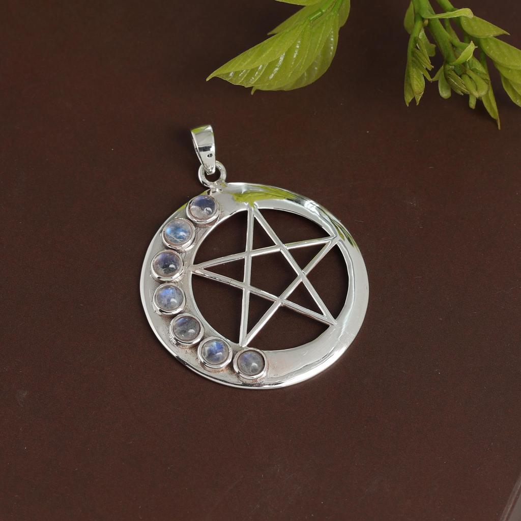 Moonstone Pendant, Moon Star Silver Pendant, Silver Charm Jewelry, 925 Sterling Silver Handmade Jewelry Ap7117