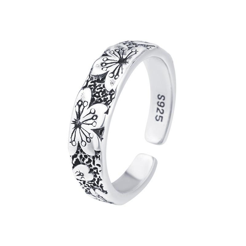 PANJBJ 925 Sterling Silver Flower Rings For Women Retro Creativity Temperament Versatile Adjustable Jewelry Gifts Dropshipping