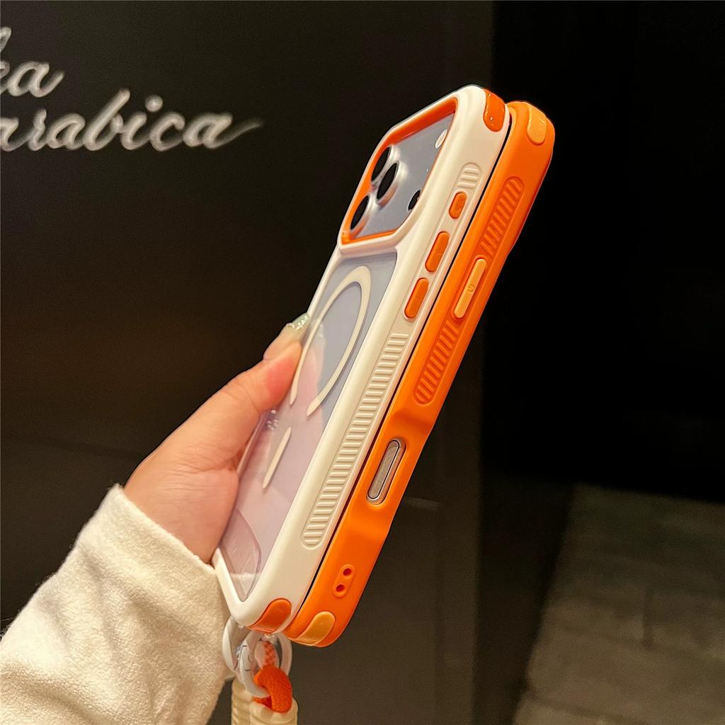 Applicable iPhone 17Pro mobile phone case cool high definition magnetic mobile phone case Apple 16 with hand rope anti-skid case