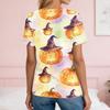 Women's Casual V-Neck Short Sleeve Button Front T-Shirt with Halloween Print