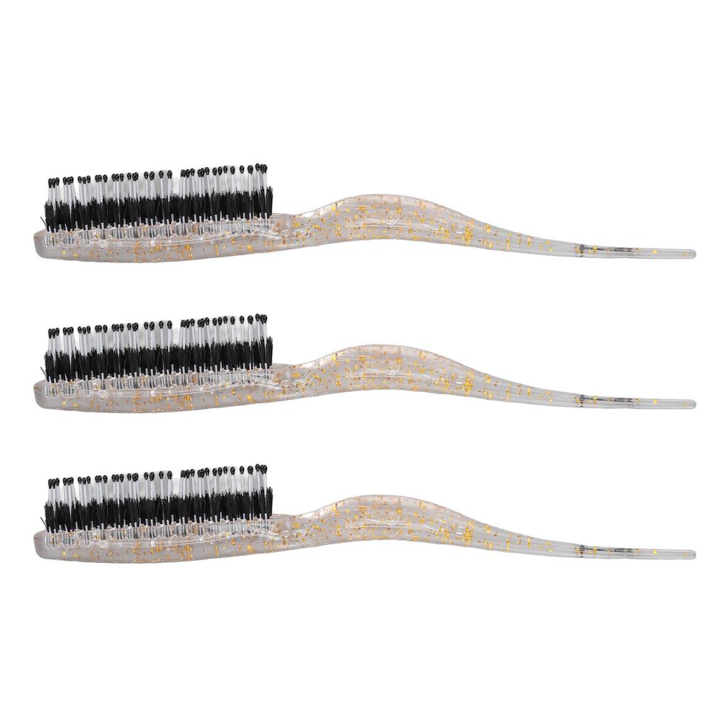 3pcs Rat Tail Brush Combs 3 Rows Nylon Brush Hair Teasing Styling Brush for Hair Parting Glitter Gold