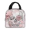 Vintage Gothic Skull Roses Insulated Lunch Bag for Women Children Portable Food Boxes Thermal Lunch Box Tote