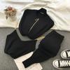 Women Zipper Knitted Cardigans Sweaters + Pants + Chain Vests Three-Piece Set Lady Jumpers Trousers Costumes Outfit Suit