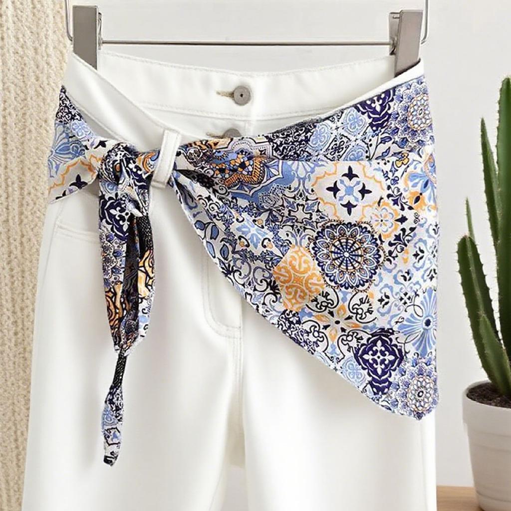 Silk scarf women's spring and autumn Korean version versatile black triangular scarf triangular shawl with knotted scarf scarf women's waist seal
