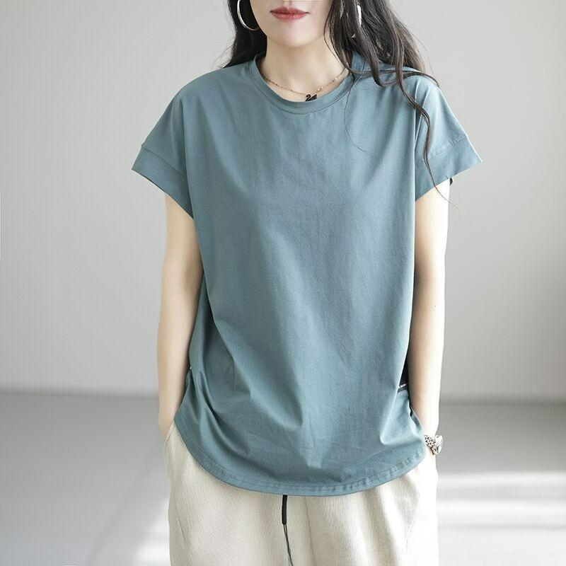 Casual Retro Short-sleeved T-shirt Women's Loose and Thin Temperament Age-reducing Hollow Bottoming Shirt Spring and Summer Tops Women