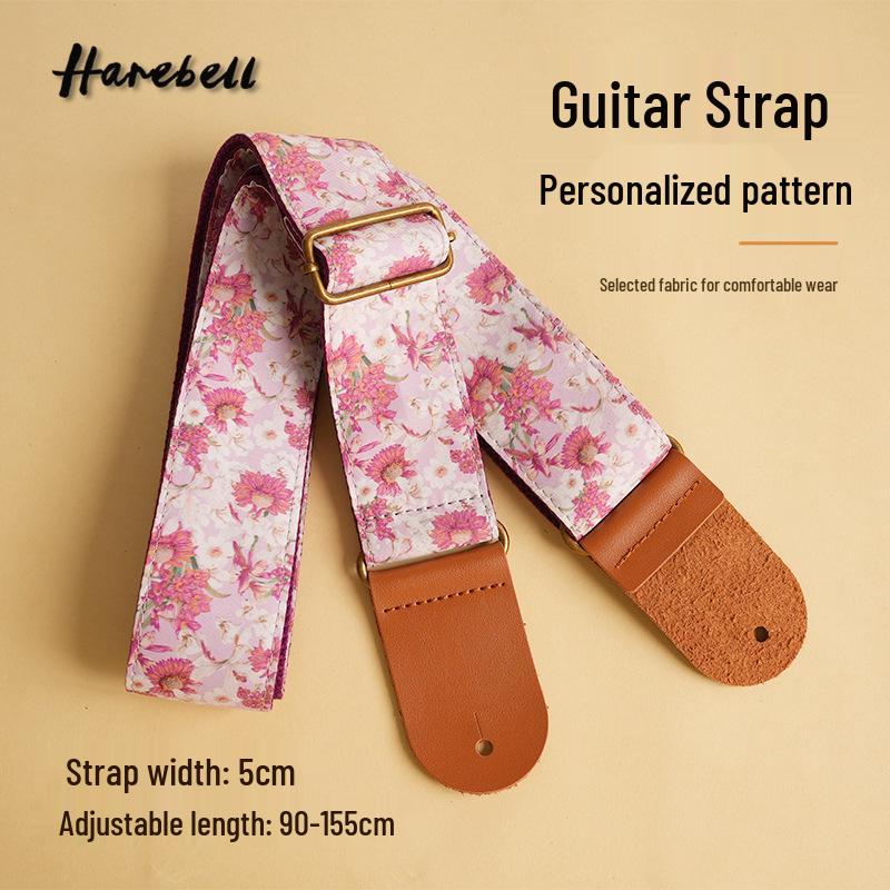 Ethnic Floral Ukulele Strap with Retro Metal Buckles - Pink & Purple Chrysanthemum Design, Model 041-042, Available Now