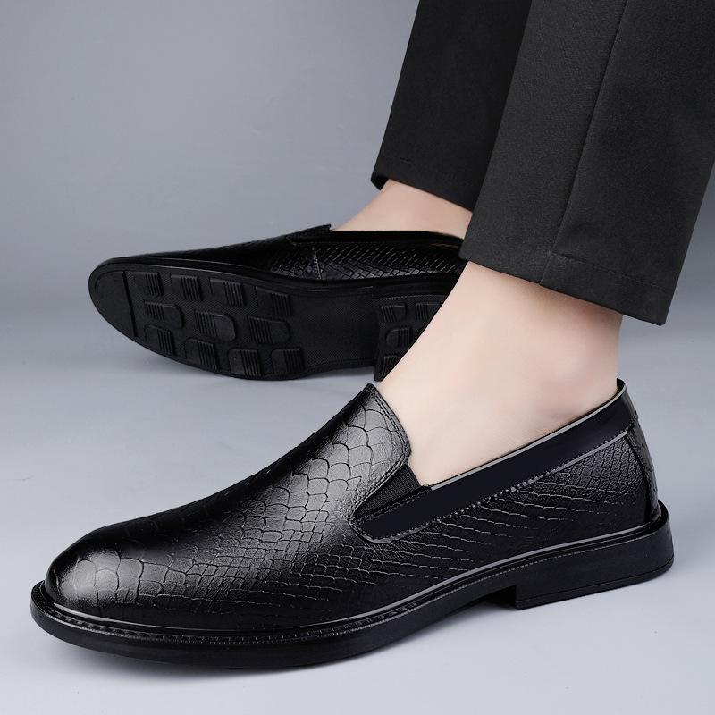 Men's shoes business casual leather shoes sling lace-up lazy shoes large size breathable embossed British small leather shoes