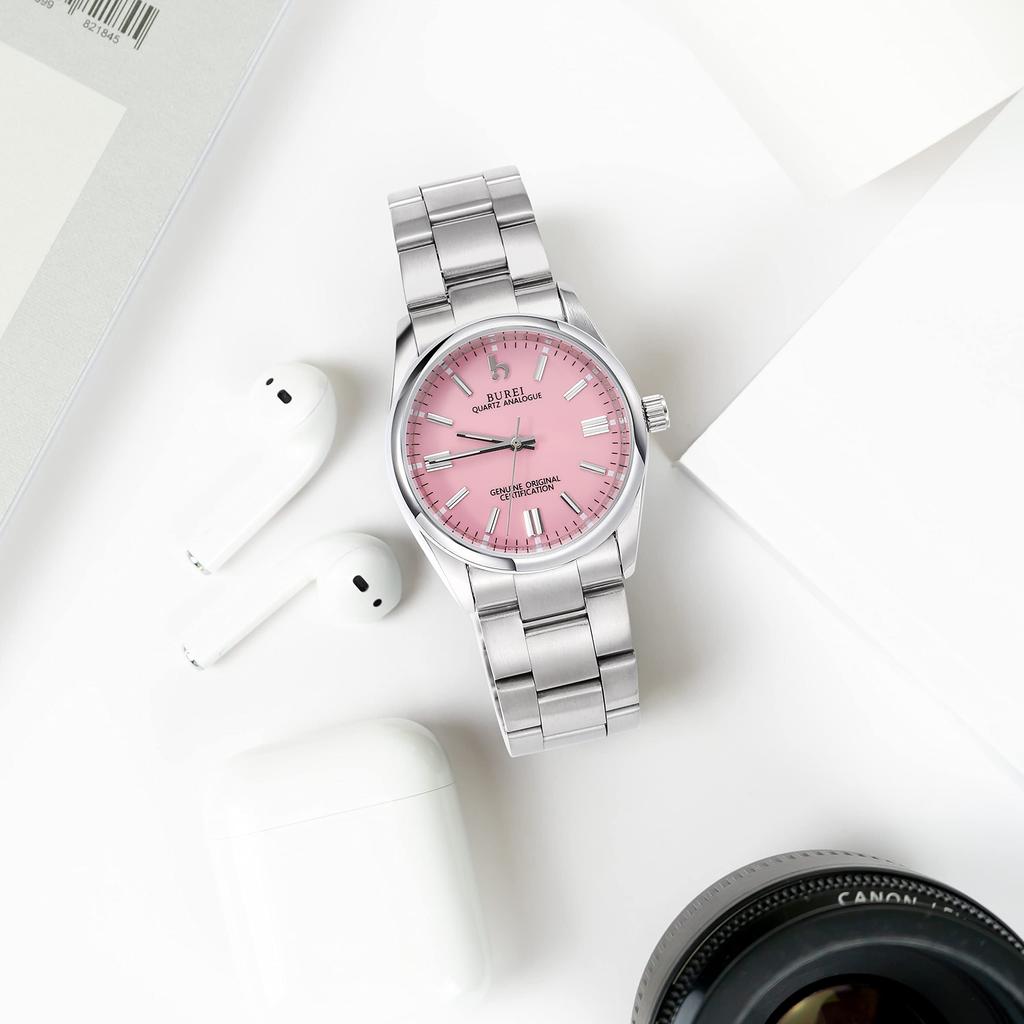 BUREI Women's Analogue Waterproof Quartz Couple's Watch, Popular, Simple, Silver/Green, Luminous