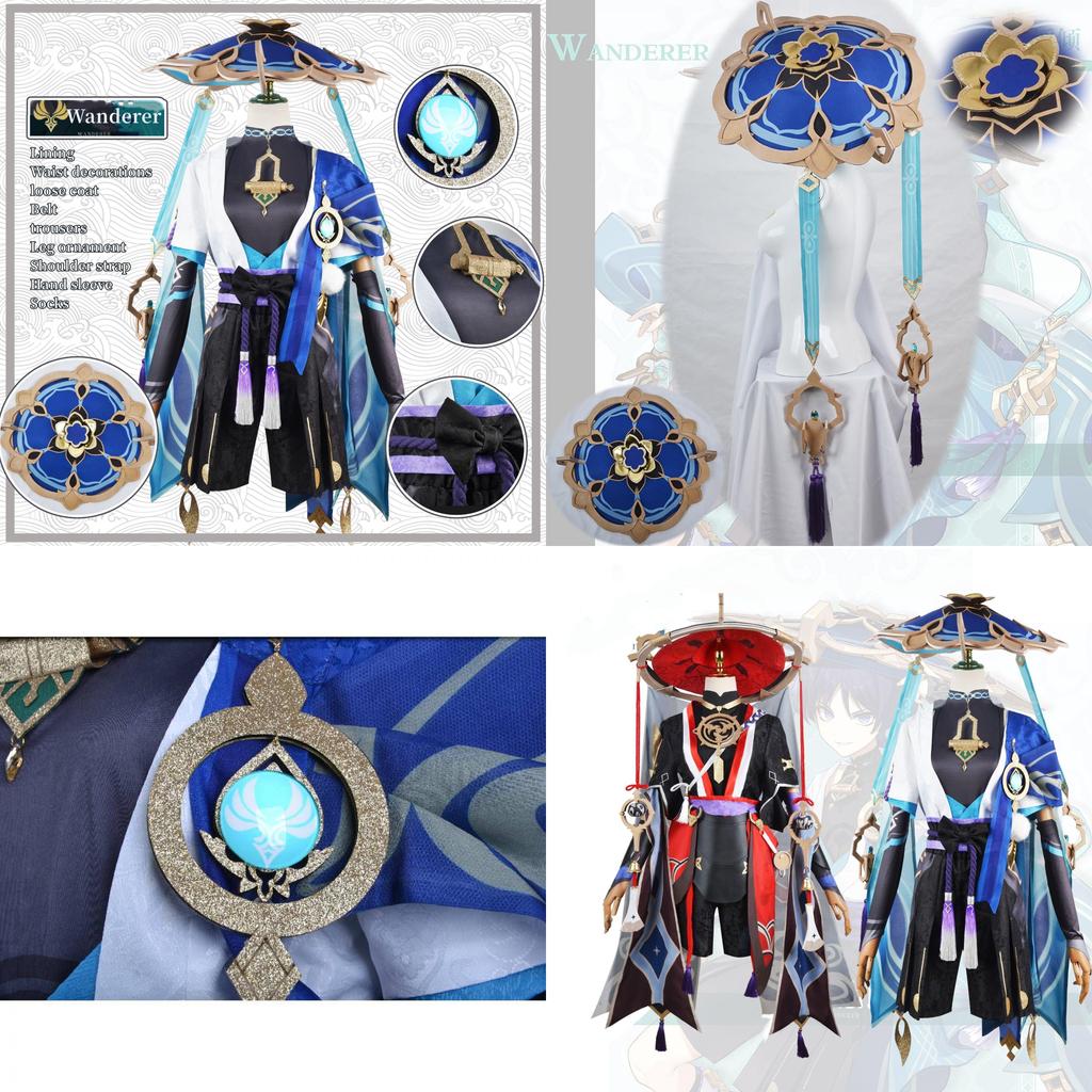 Gorgeous Genshin Impact Kunikuzushi-wanderer Balladeer Cosplay Bamboo Hat Adult Costume