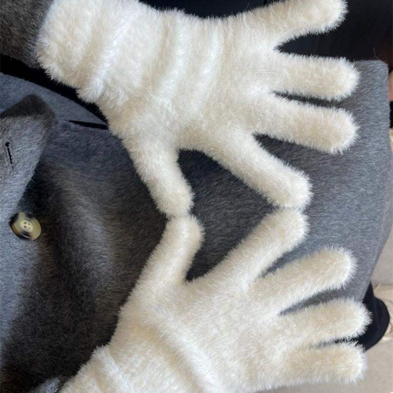 Fashion Winter Mink Velvet Five Finger Gloves Plush Warm Cold-Proof Gloves Women Outdoors Cycling Solid Color Wistiti Mittens