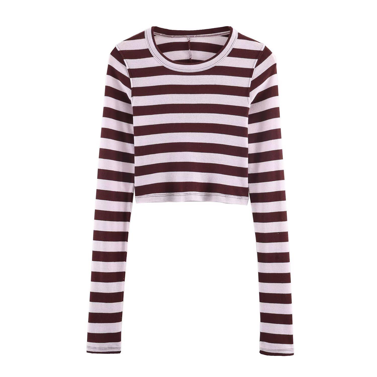 TAOP&ZA Women s Spring 2026 Striped Long Sleeve Cropped T-shirt L