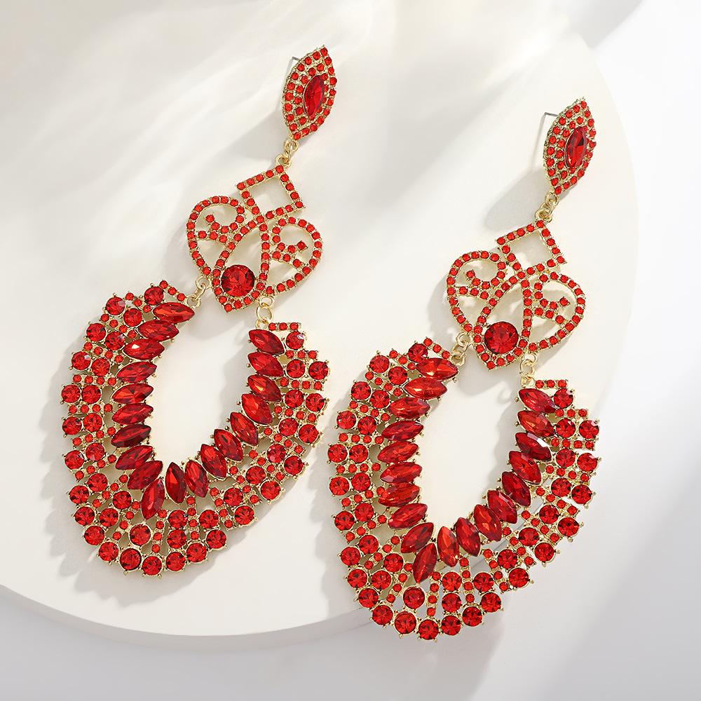 New Statement Earrings for Women - Vintage Geometric Dangle Earrings - Stylish and High-end Ear Jewelry рубиновый