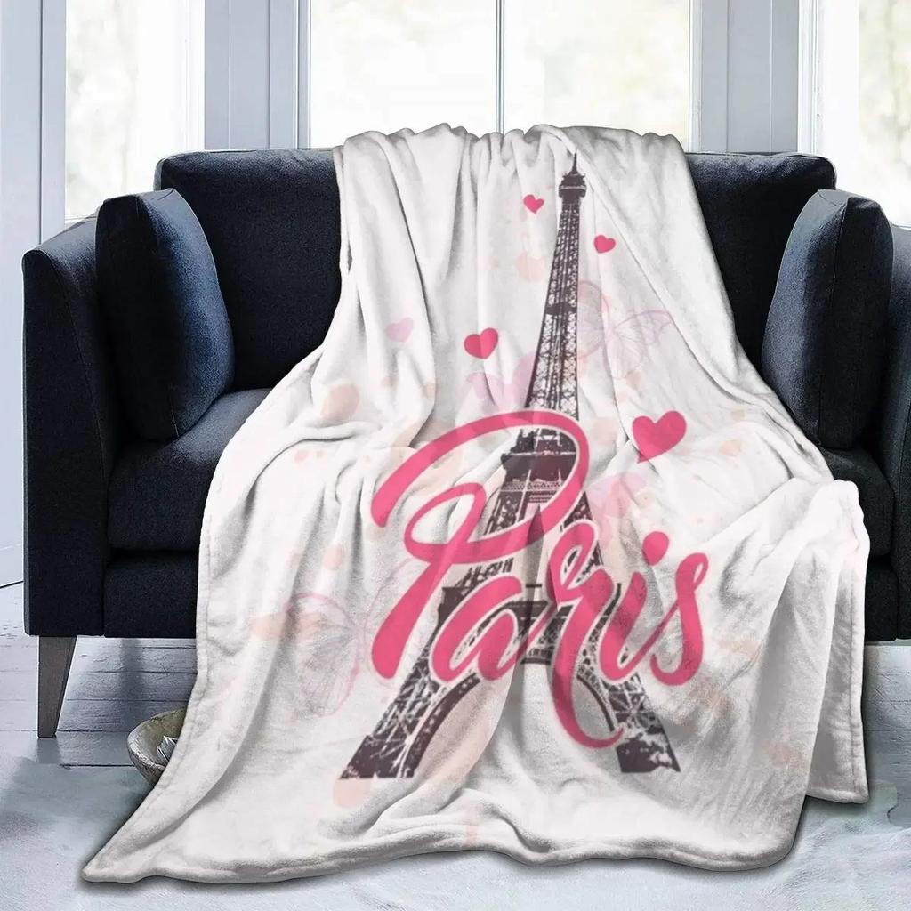 Paris Eiffel Tower French Style Soft Plush Blanket, Flannel Blanket Throw Blanket for Living Room Bedroom Sofa Cover