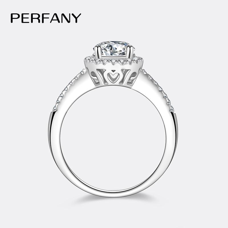 PERFANY Moissanite Ring For Women S925 Pure Silver Plated 18K White Gold Round Diamond Proposal Wedding High-end Jewelry