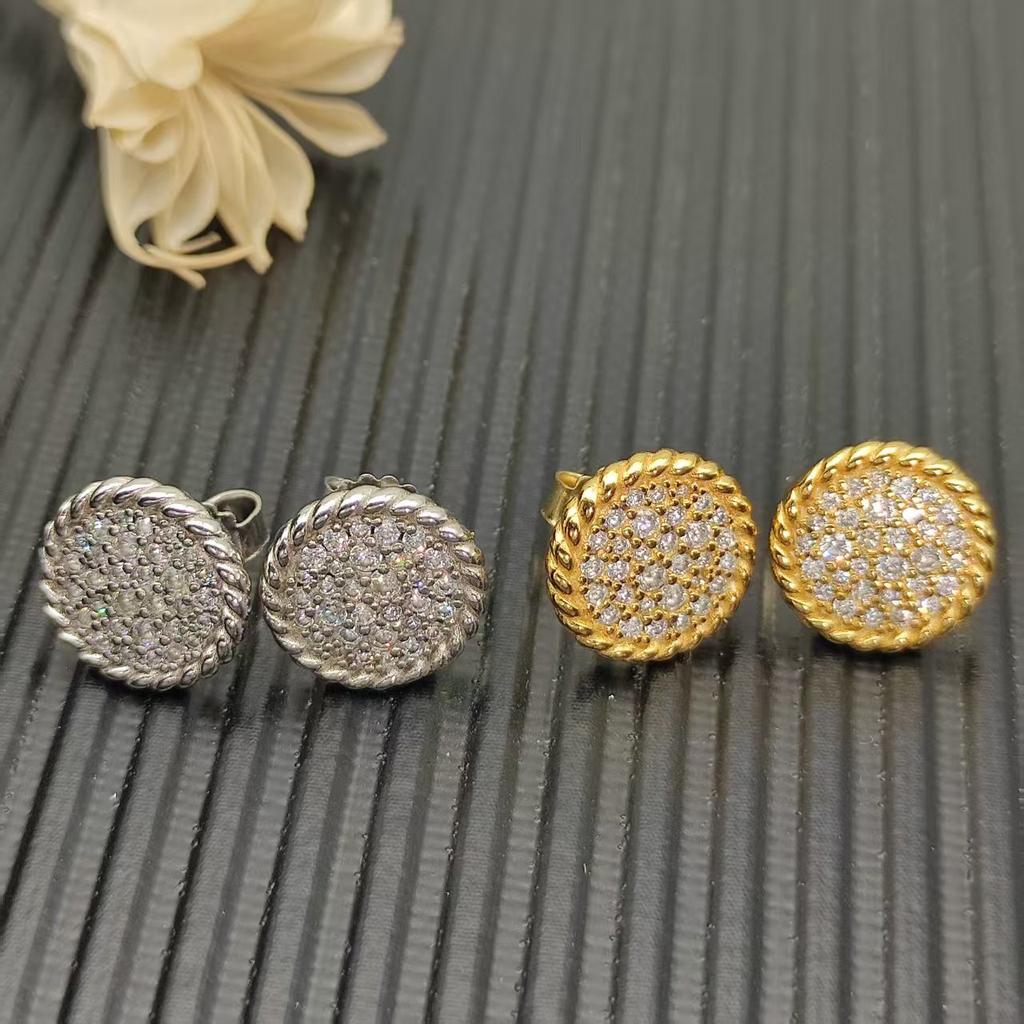 High Quality Classic Fashion Jewelry Trendy David Yurm Sparkling Zircon 24K Gold Plated Original Logo Earrings Gift