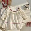 Spring Girls Block Lace Dress Long Sleeve Ruffle Hem Sweet Children Princess Party Dress With Floral Trim