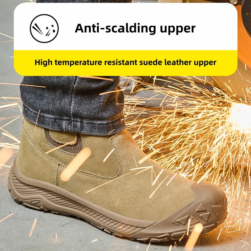 Stivali di Sicurezza da Uomo Stivali da Saldatura Antiscottatura Antischiacciamento Antiperforazione Punta in Acciaio Scarpe da Lavoro Uomo Protezione Scarpe di Sicurezza