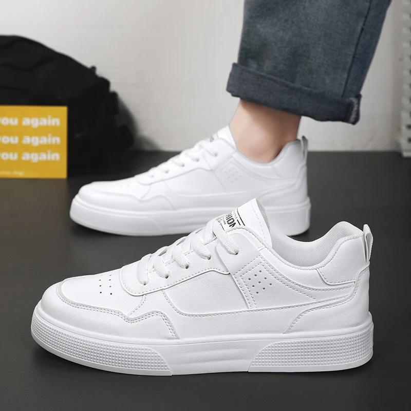 Leather Men Casual Sneakers Lightweight Mens Walking Running Shoes Outdoor Breathable Platform White Man Tennis Sports Shoes