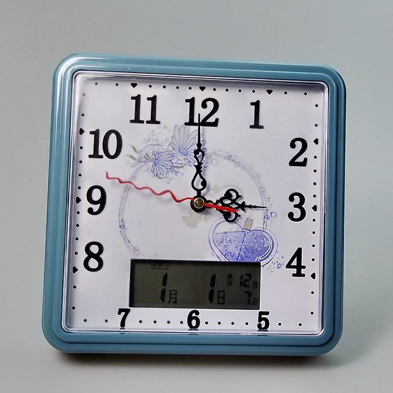 Wall Clock Dual Purpose Quartz Clock Simple Square Clock with Electronic Clock Lunar Calendar Display