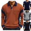 2026 Autumn and Winter Casual Texture Corduroy Fabric Contrasting Single-breasted Long-sleeved Men's POLO Shirt