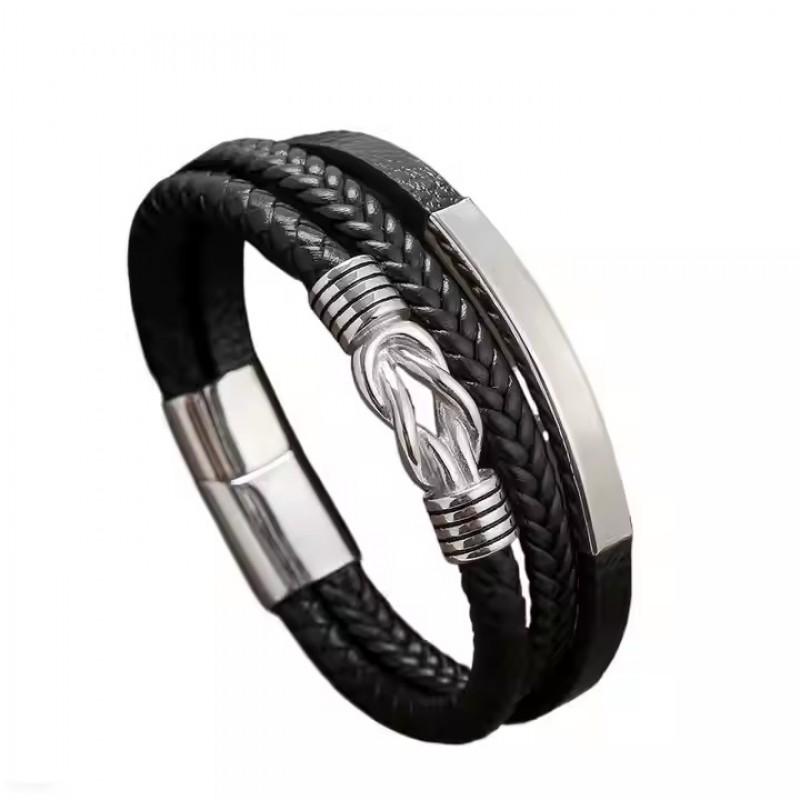 Stainless Steel Multi-Layer Braided Twisted Rope Bracelet Men Custom Engraving Geometric Style Titanium Jewelry