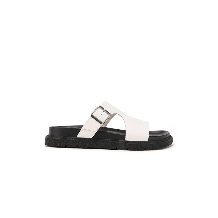 Cowhide version~ Beautiful buckle with thick-bottomed casual beach slippers for women's sandals to wear outside summer