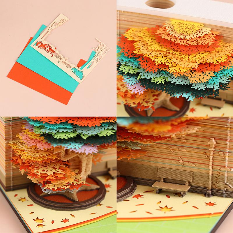 Časový kalendář 2026 Stolní kalendář s LED světlem 3D odtrhávací kalendář Papírové řezbářské umění Poznámkový blok Dárek Vánoce