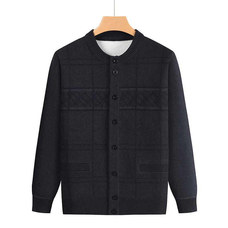 Dad s Winter Plus Velvet Cardigan: Warm Knit Sweater for Elderly Grandfathers 105 чёрный