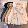 Women Fashion Coats Hooded Drawstring Padded Jackets Solid Female Casual Street Outfit Coat Zip Up Parkas