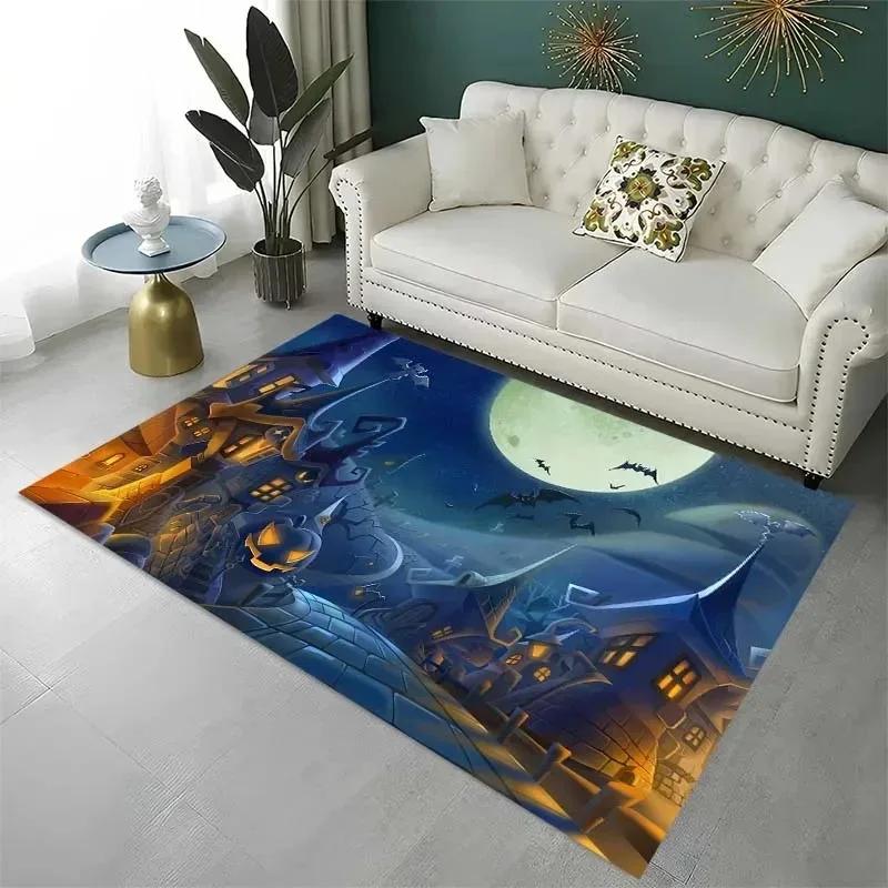 

Spooky Ghost Flannel Area Rug - Glowing Jack-o-Lantern Print, Non-Slip Bedroom Mat, Halloween Home Collection Home Decor 100x150cm