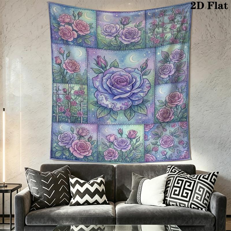 Dreamy Watercolor Rose Wall Tapestry Aesthetic Wall Hanging Printed Fabric Blanket Decorative Tapestries for Bedroom Living Room Home Decor
